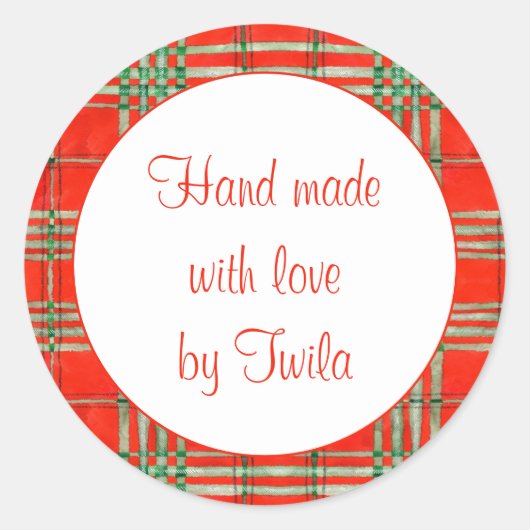 RED SCOTT TARTAN 1.5" Runde Aufkleber "Hand gemach (Vorderseite)