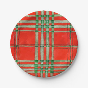 RED SCOTT TARTAN 7" Round Paper Teller