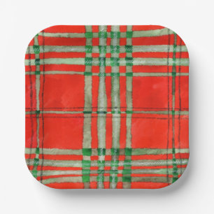 RED SCOTT TARTAN 7" Square Paper Tellers Pappteller