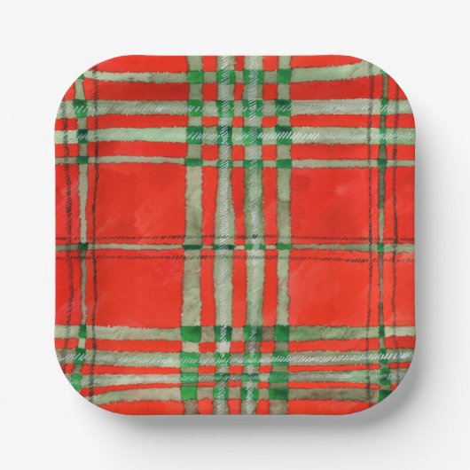 RED SCOTT TARTAN 7" Square Paper Tellers Pappteller (Vorderseite)