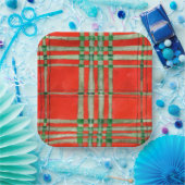 RED SCOTT TARTAN 9" Square Paper Teller (Party)