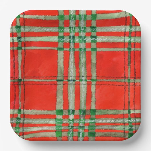 RED SCOTT TARTAN 9" Square Paper Teller (Vorderseite)