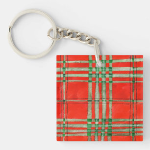 RED SCOTT TARTAN Acrylic Square Schlüsselanhänger