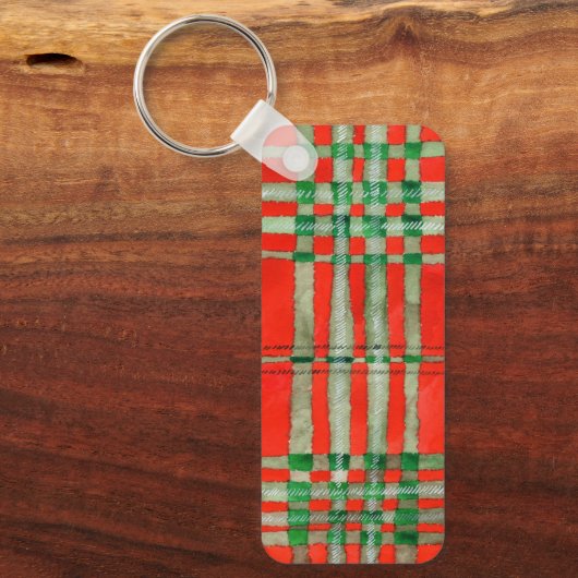 RED SCOTT TARTAN Aluminium Rectangle Schlüsselanhä Schlüsselanhänger (Vorderseite)