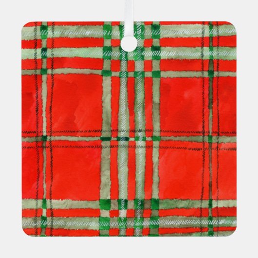 RED SCOTT TARTAN Aluminium Square Ornament Aus Metall (Vorderseite)