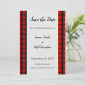 Red Scott Tartan Burlap Muster Save the Date (Stehend Vorderseite)