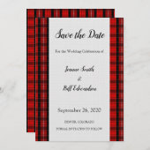 Red Scott Tartan Burlap Muster Save the Date (Vorne/Hinten)
