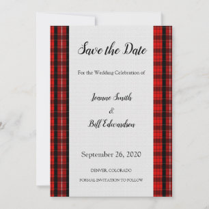 Red Scott Tartan Burlap Muster Save the Date