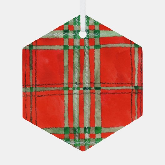 RED SCOTT TARTAN Glas Hexagon Ornament (Rückseite)
