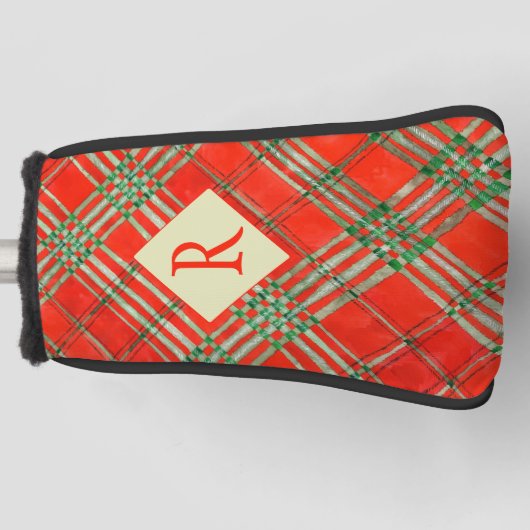 RED SCOTT TARTAN Golf Putter Cover + Initial Golf Headcover (Vorderseite)