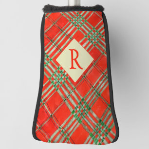 RED SCOTT TARTAN Golf Putter Cover + Initial Headcover