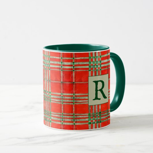 RED SCOTT TARTAN Hunter Green Combo Tasse + Initia (VorderseiteRechts)