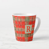 RED SCOTT TARTAN Latte Tasse + Initial (Rechte Ecke)