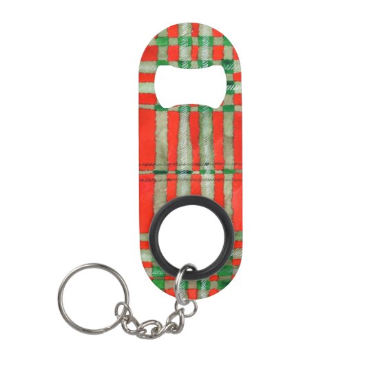 RED SCOTT TARTAN Mini Flaschenöffner + Schlüsselan (Vorderseite)