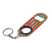 RED SCOTT TARTAN Mini Flaschenöffner + Schlüsselan (Vorderseite Schrägansicht)