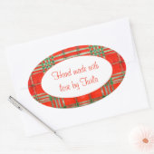 RED SCOTT TARTAN Oval "Hand Made Stickers" Ovaler Aufkleber (Umschlag)