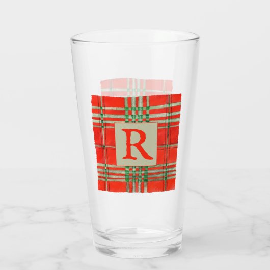 RED SCOTT TARTAN Pint Glass + Initial Glas (Rückseite)
