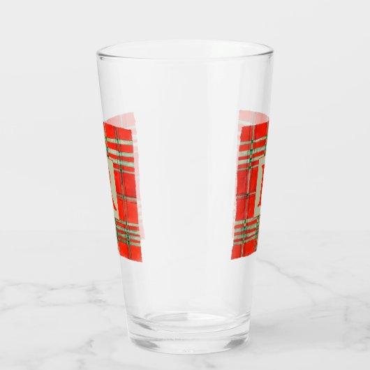 RED SCOTT TARTAN Pint Glass + Initial Glas (Rechts)