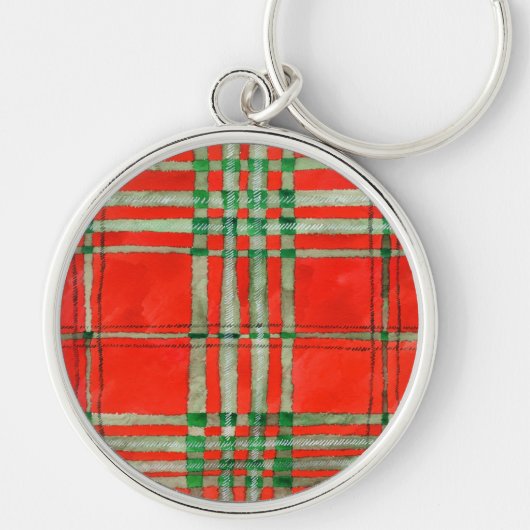 RED SCOTT TARTAN Premium Round Schlüsselanhänger (Vorne)