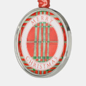 RED SCOTT TARTAN Premium Runder Ornament + Text Aus Metall (Links)