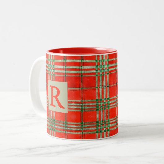 RED SCOTT TARTAN Red Two-Tone Tasse + Initial (Vorderseite Links)