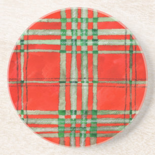 RED SCOTT TARTAN Round Sandstone Untersetzer