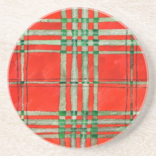 RED SCOTT TARTAN Round Sandstone Untersetzer (Vorne)