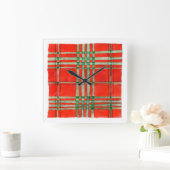 RED SCOTT TARTAN Square Acrylic Wall Clock Quadratische Wanduhr (Zuhause)