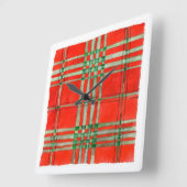RED SCOTT TARTAN Square Acrylic Wall Clock Quadratische Wanduhr (Winkel)