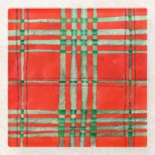 RED SCOTT TARTAN Square Glass Untersetzer