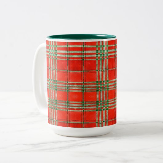 RED SCOTT TARTAN Tall Hunter Green Zwei-Tonen-Tass Zweifarbige Tasse (Vorderseite Links)