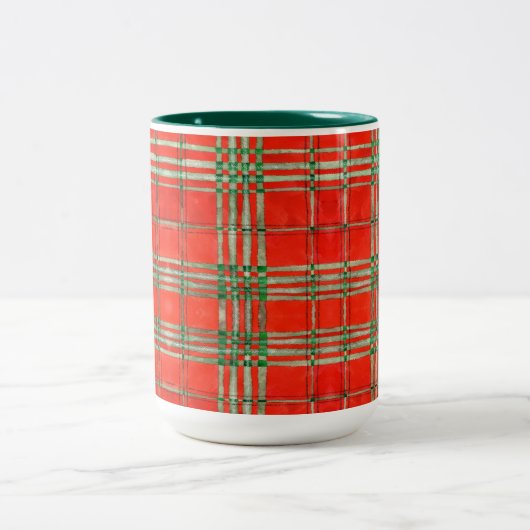 RED SCOTT TARTAN Tall Hunter Green Zwei-Tonen-Tass Zweifarbige Tasse (Mittel)