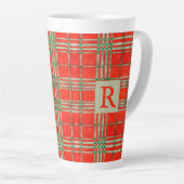 RED SCOTT TARTAN Tallenge Latte Tasse + Initial (Rechte Ecke)