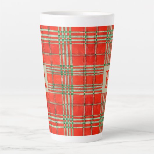 RED SCOTT TARTAN Tallenge Latte Tasse + Initial (Vorderseite)