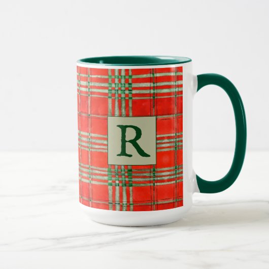 RED SCOTT TARTAN TallGreen Combo Tasse + Initial (Rechts)