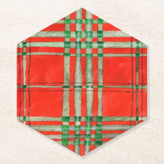 RED SCOTT TARTAN Untersetzer mit Hexagon-Spitze (Vorderseite)