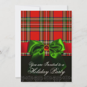 RED SCOTTISH TARTAN MIT GREEN BOW CHRISTMAS PARTY EINLADUNG
