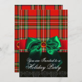 RED SCOTTISH TARTAN MIT GREEN BOW CHRISTMAS PARTY EINLADUNG (Vorne/Hinten)