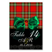 RED SCOTTISH TARTAN MIT GRÜNEM BOW MONOGRAM TISCHNUMMER (Vorderseite)