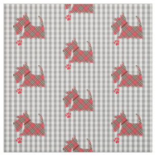 Red Scottish Tartan Terrier Dogs Gingham Kariert Stoff