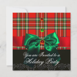 RED SCOTTISH TARTAN UND GREEN BOWS CHRISTMAS PARTY EINLADUNG