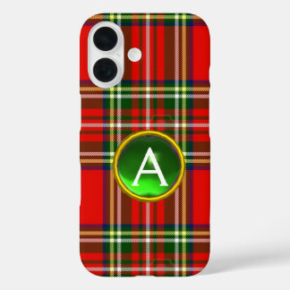 RED SCOTTISH TARTAN UND GREEN GEMSTONE MONOGRAMM iPhone 16 HÜLLE