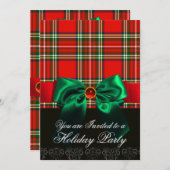 RED SCOTTISH TARTAN UND GRÜNES BOW CHRISTMAS PARTY EINLADUNG (Vorne/Hinten)