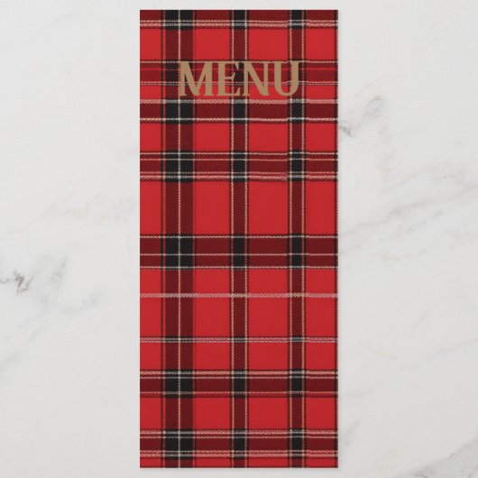 Red Scottish Tartan Wedding Menu Menükarte (Rückseite)