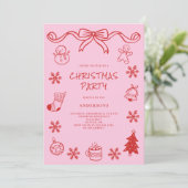 Red Scribble Hand Zeichnen Weihnachtsfest Party Einladung (Stehend Vorderseite)