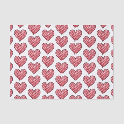 Red Scribble Heart Pattern Hand Drawn Minimalist Seidenpapier (Vorderseite)