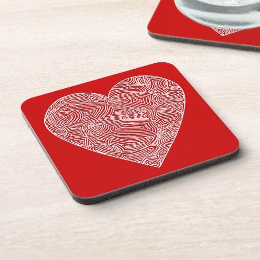 Red Scribble Heart Untersetzer (Linke Seite)