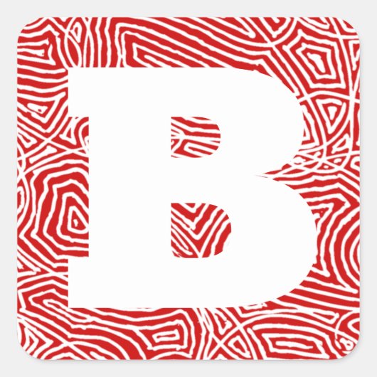 Red Scribbleprint Initial Quadratischer Aufkleber (Vorderseite)
