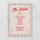 Red Script Blue Line QR Code Retro Wedding Details Begleitkarte (Vorderseite)