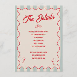 Red Script Blue Line QR Code Retro Wedding Details Begleitkarte